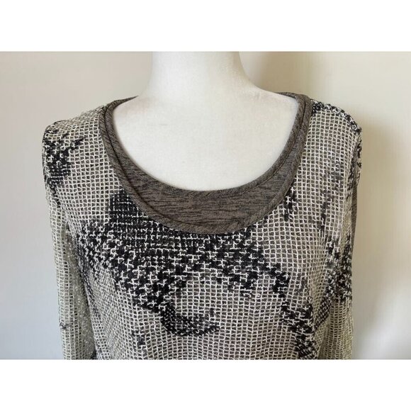 JOSEPH RIBKOFF Tunic Top Size 8 Mesh Overlay Stretchy Tank Roll Tab Sleeves - Picture 3 of 10